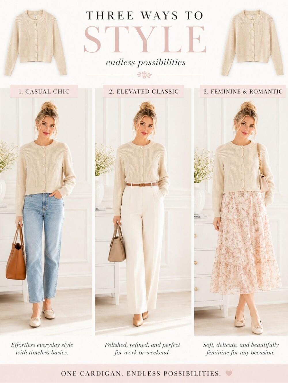 Jessica Simpson Cream Pearl Button Cropped Cardigan Size M | Rib Knit Sweater - Picture 3 of 11